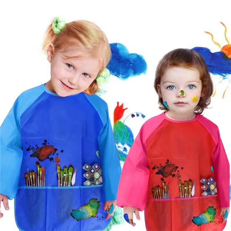Long Sleeve Apron Drawing Painting Waterproof Smock Kids Children Craft