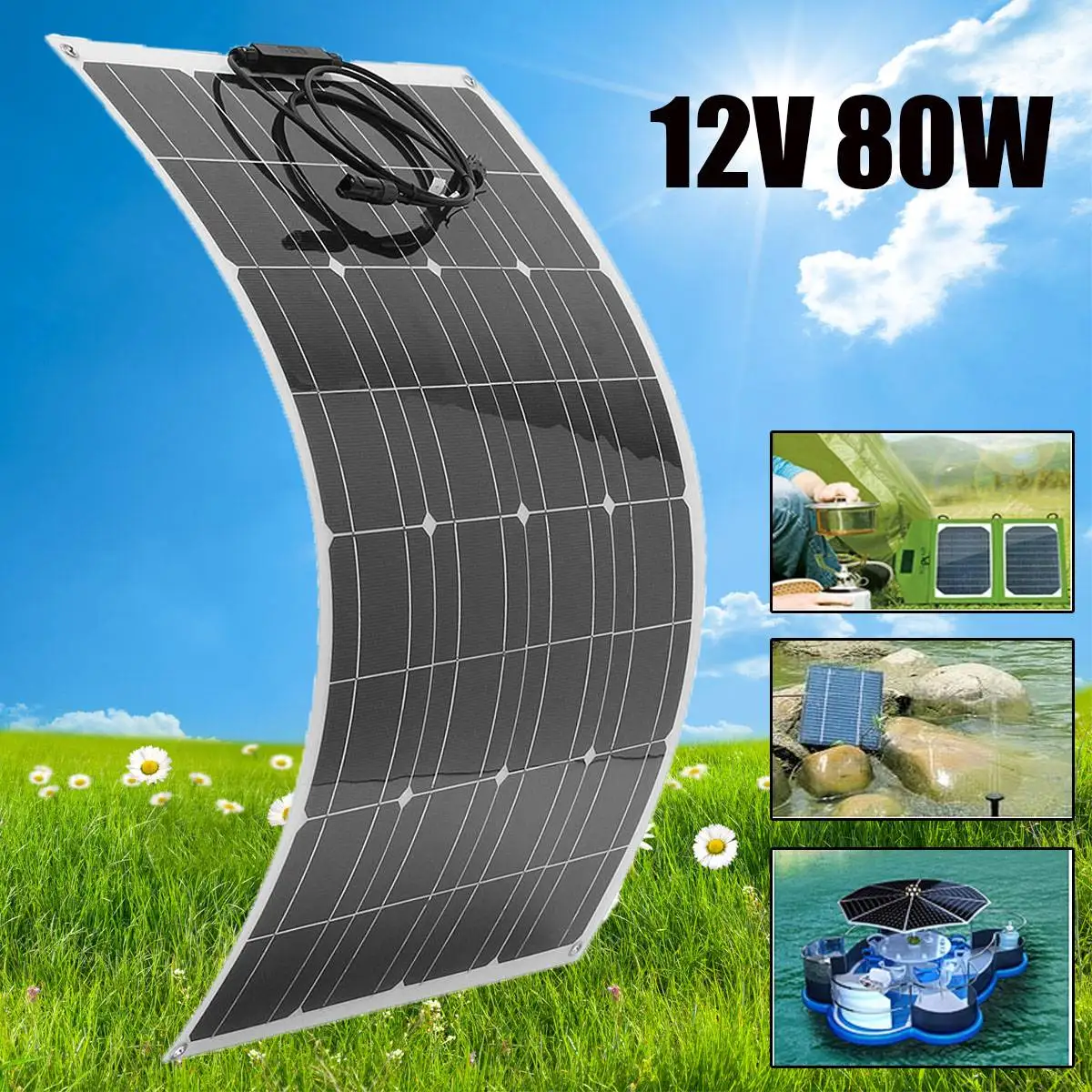 

Flexible Solar Panel Plate 12V 80W Solar Charger for Car Battery Charging 18V Monocrystalline Cell Module For Hause,Roof,Boat