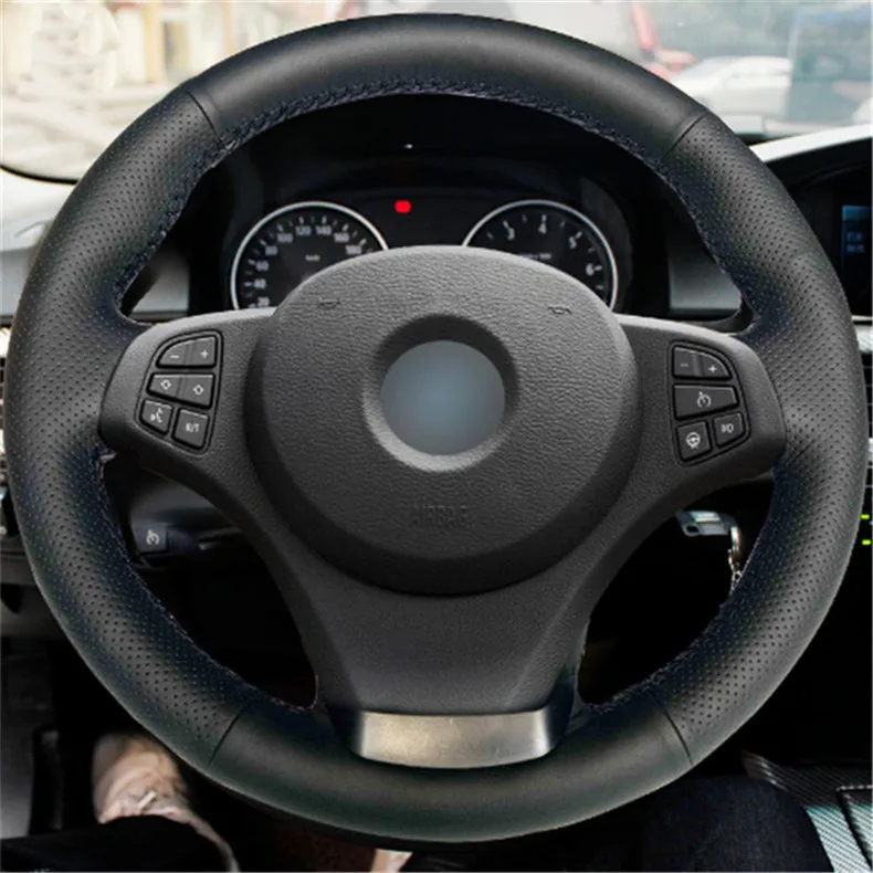 

Top Leather Steering Wheel Hand-stitch on Wrap Cover For BMW X3 E83 2003-2010 X5 E53 2004-2006