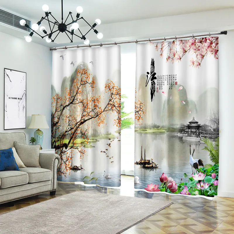 

view 1set Digital print blackout curtains for window treatment blinds finished drapes window curtains Living room bedroom CU206