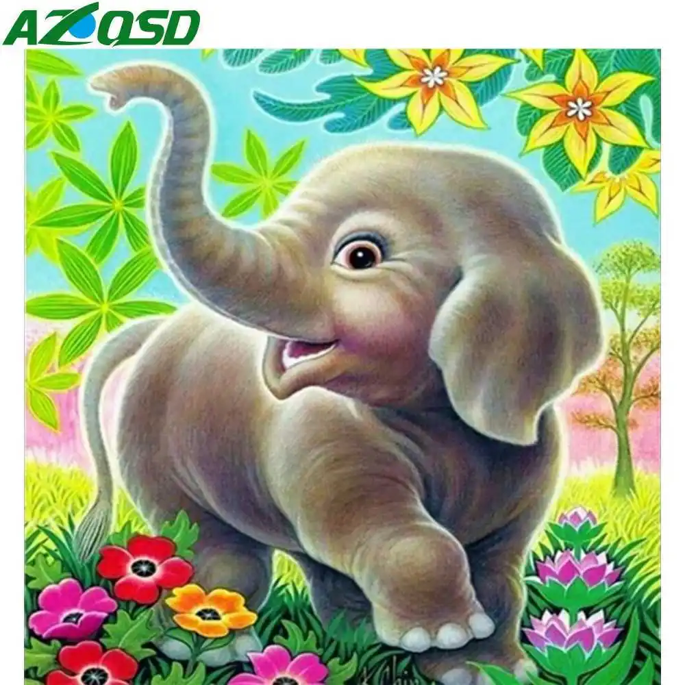 

AZQSD Diamond Painting Color Elephant Full Square/Round Drill 5D DIY Embroidery Cross Stitch Gift Child Room Decor Handmade