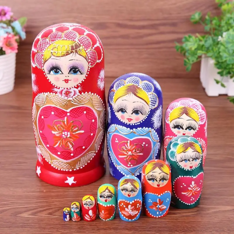 Handmade Russia Doll Nesting 10-layer Beautiful Exquisite Basswood Matryoshka