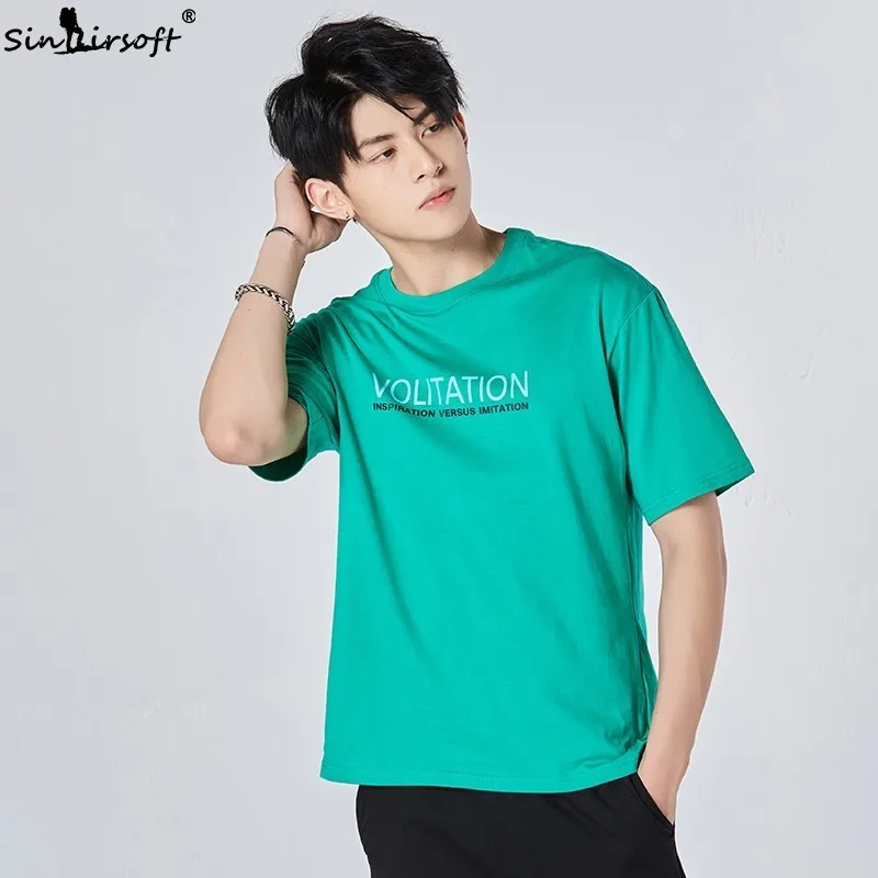 

Men's Loose Casual T-shirt Solid Color Shirt Korean Street Skateboard T-shirt Printing High Quality 100% Cotton Men's Clothing