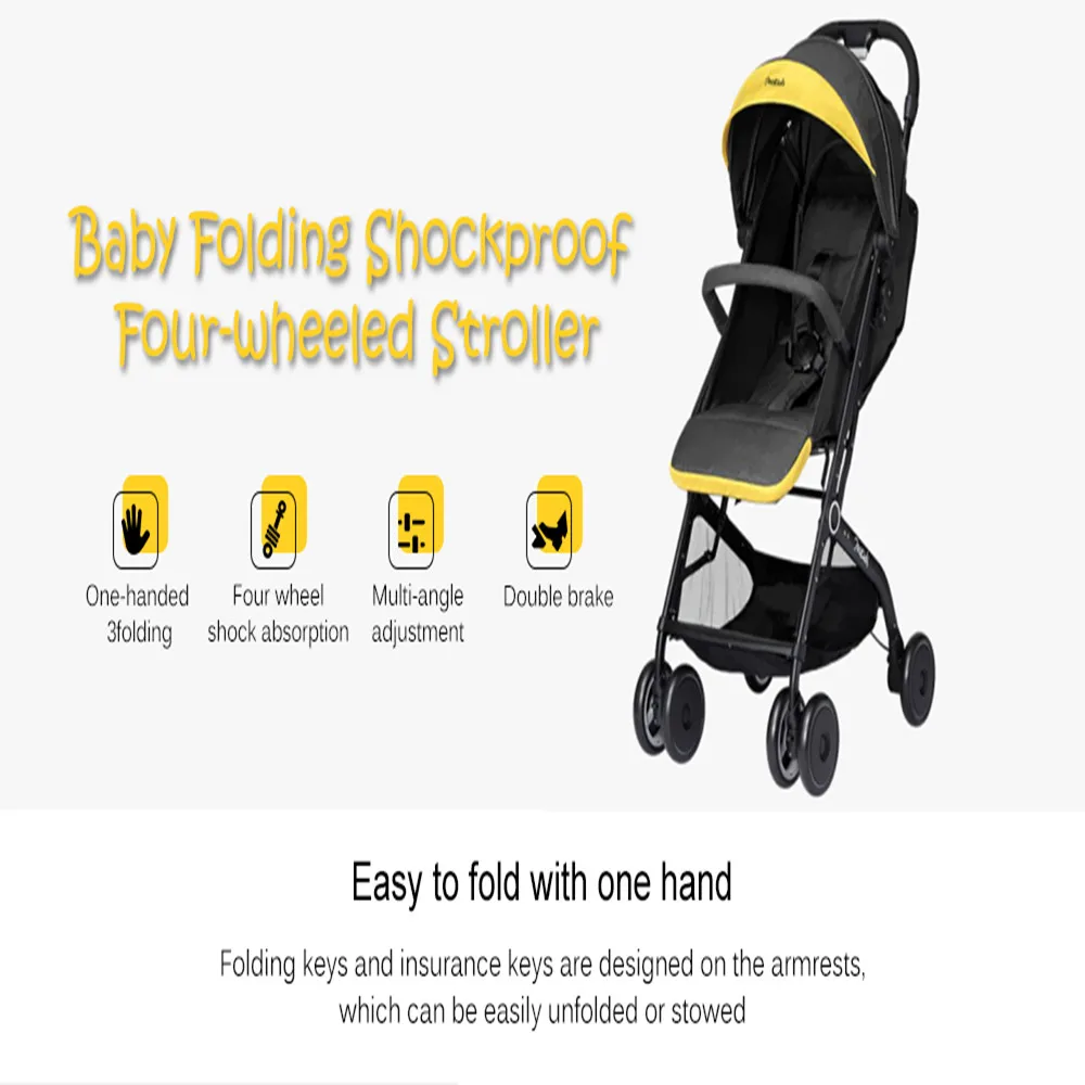 

Safety 700Kids Child Baby Folding Shockproof Four-Wheeled Stroller Baby Cart With Double Brake 110-145 Degree Angle Adjustable