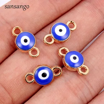 

10pcs New Gold Alloy Blue Enamel Eyes Connector Charms Beads Fit Bracelet For Women DIY Jewelry Making Finding Wholesale 14*8mm