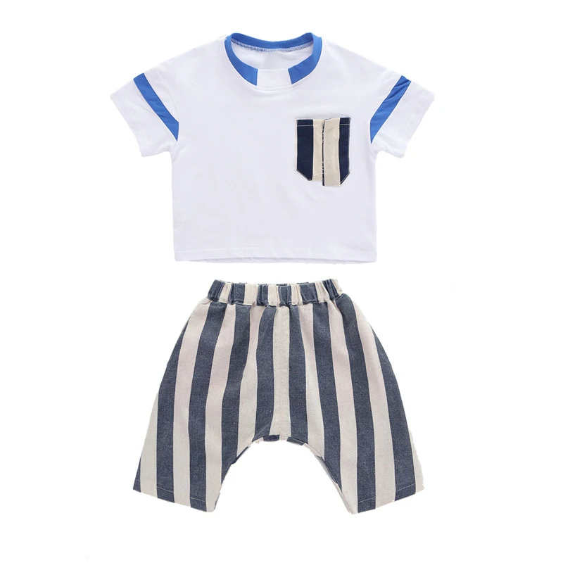 

children casual striped 2 pcs set age for 1 - 6 yrs toddler summer clothes t-shirt+short-pants simple baby boys school outfits