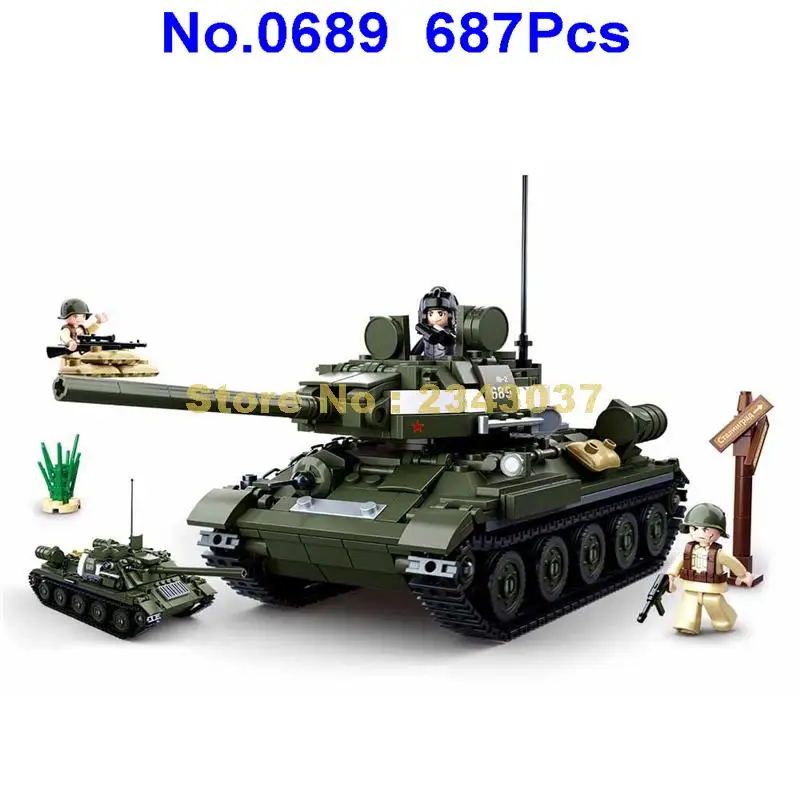 

Sluban 0689 687pcs 2in1 WW2 World War II Military T34/85 2 Tanks Building Blocks Toy