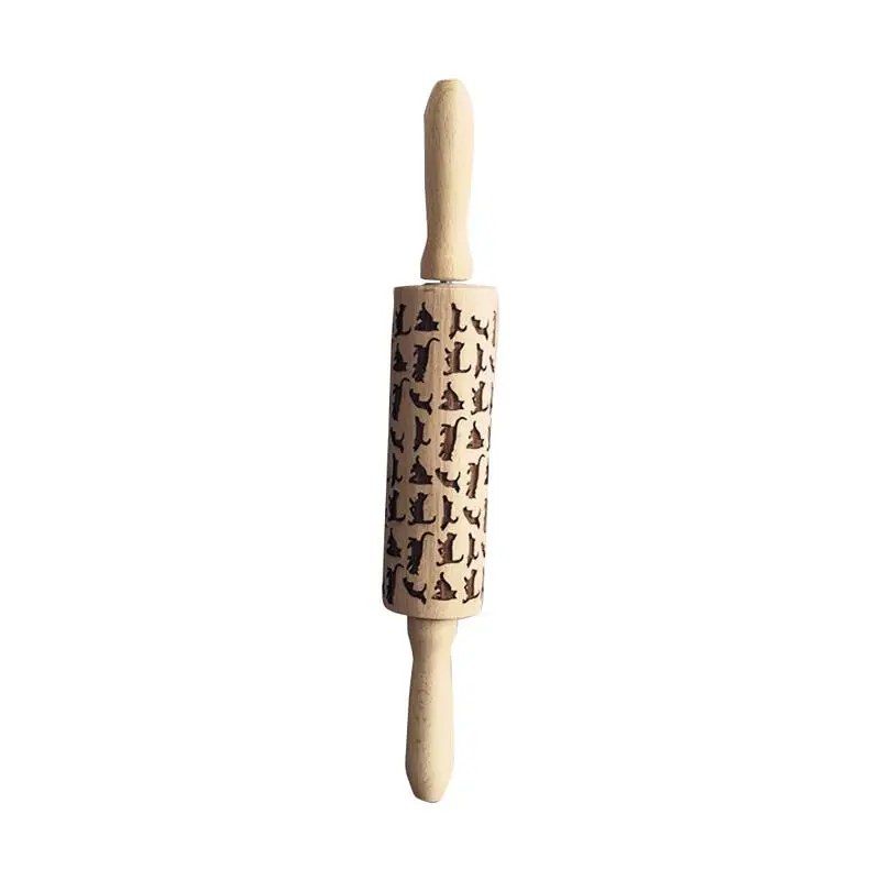 

New Useful Dog Kitten Wooden Rolling Pin Embossing Baking Cookies Noodle Biscuit Fondant Cake Engraved Cat Patterned Roller