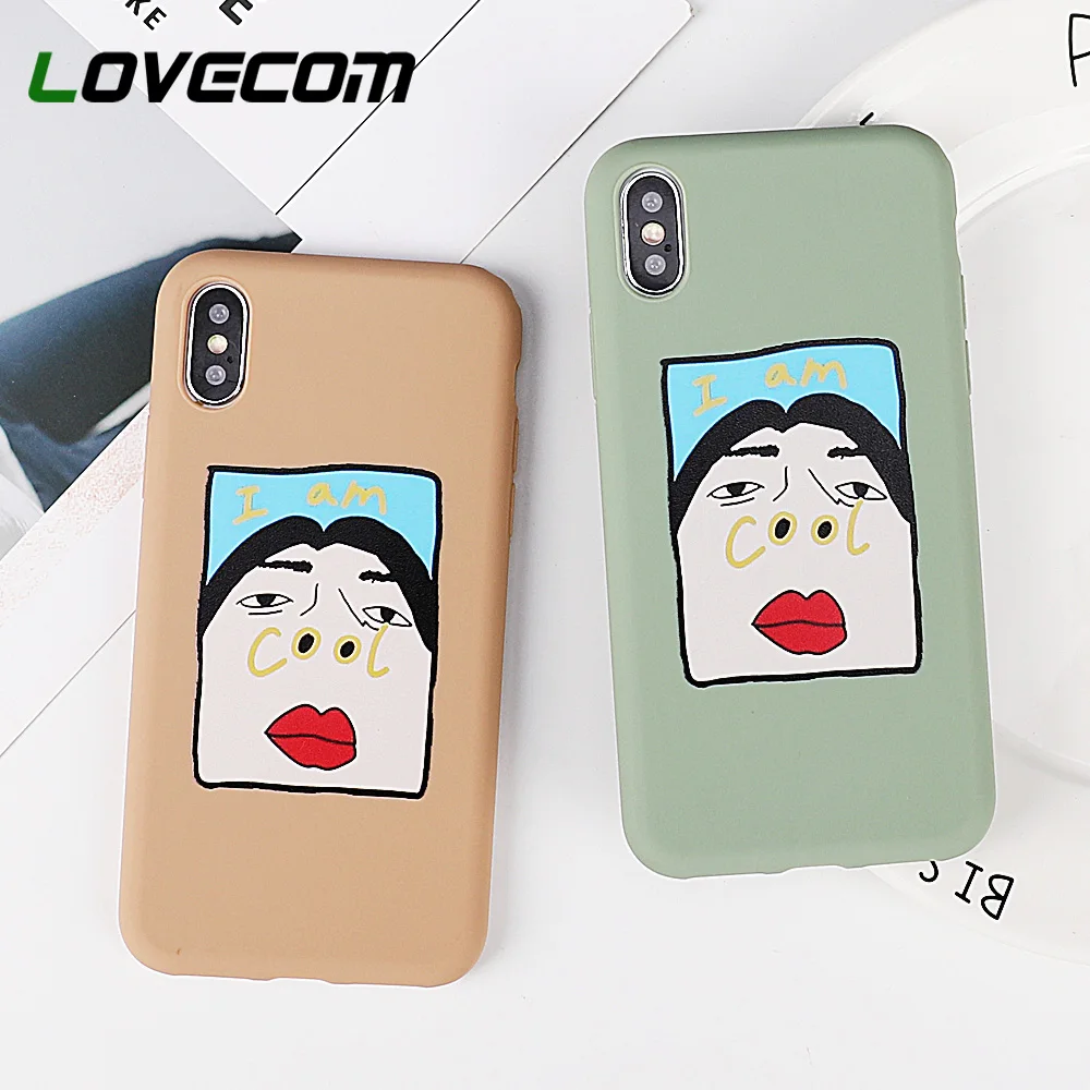 

LOVECOM Cute Cartoon Figure Candy Color Phone Cases For iPhone XS Max XR X XS 6 6S 7 8 Plus Soft TPU Letters Back Cover Coque