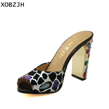 XOBZJH Women Shoes 2019 Luxury Rhinestone High Heels Sandals Sexy Ladies Wedding party Genuine Leather Open Toe Shoes Plus Size plus size beautiful dress high heels 13cm sexy crystal platforms pole sandals rhinestone straps wedding shoes