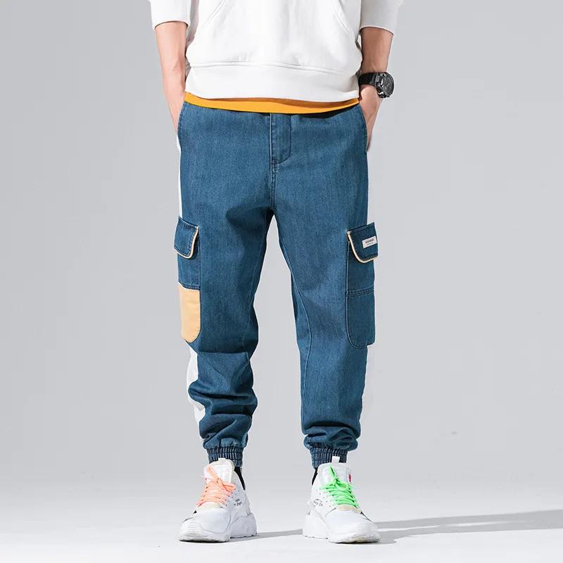 #2614 Harem Pants Men Jeans Baggy Side Pockets High Quality Fashion Hip Hop Jeans Jogger Streetwear Jeans For Man Black/Blue