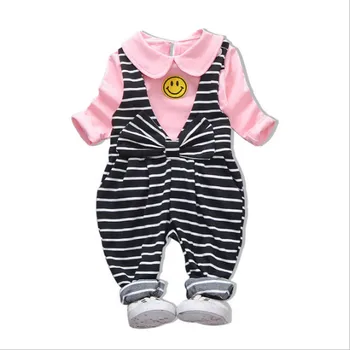 

New Spring Autumn Children Girls Fashion Clothing Sets Cartoon Tops Overalls Pants 2Pcs/Sets Baby Striped Outfit Kids Tracksuit