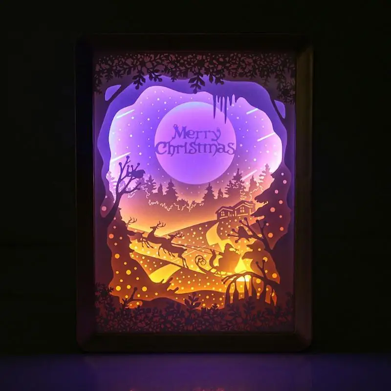 3D Christmas LED Laser Hollow Paper Light Box Party Festival Decor USB Power Supply Lamp Christmas Decoration Home Night Light