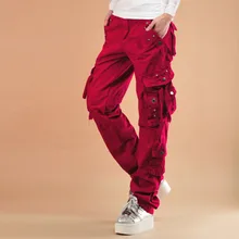 #0909 2020Hip Hop spodnie Unisex zgrywanie plisowana luźna odzież uliczna Cargo spodnie kobiety dorywczo biegaczy wiele kieszeni czerwony/czarny prosto