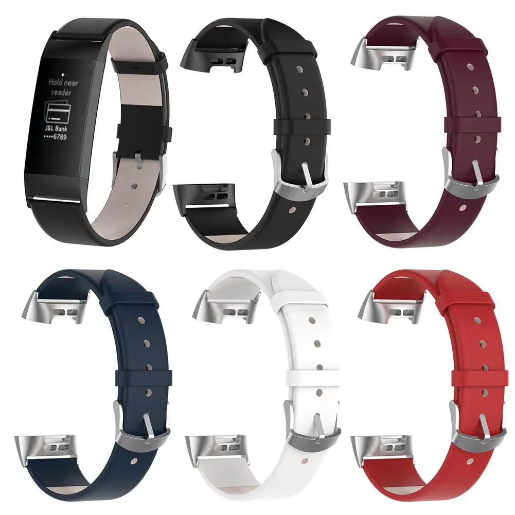 

5 Colors Leather Wrist Strap Watch Band With Stainless Frame For Fitbit Charge 3 Fitbit Charge3 Smart Bracelet