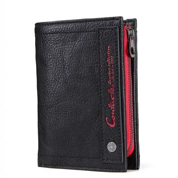 

New Design Man Short Wallet Vintage Fashion Top Quality Small Wallet Genuine Leather Purse Zipper Coin Pocket Female Money Bag