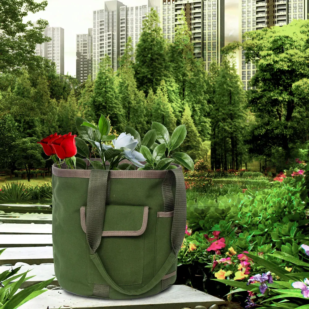 Waterproof Storage Bag Pouch for Garden Tool Portable Bucket Tool Bag Garden Bag for Leaves Foldable Tool Pouch with handle