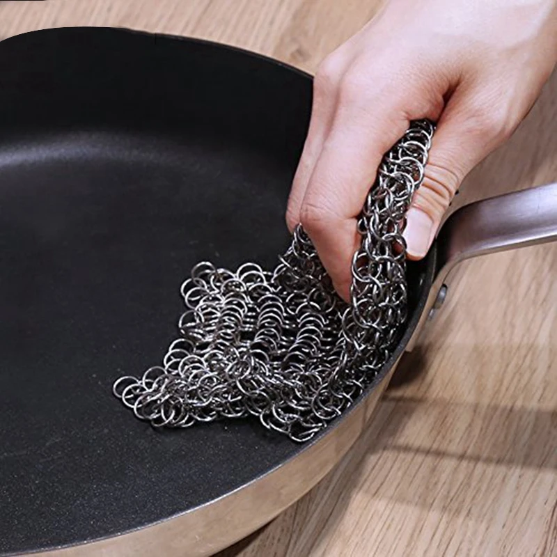 

Cast Iron Cleaner 2 Pack- More Efficient Stainless Steel Chainmail Scrubber For Cast Iron Pan Pre-Seasoned Pan Dutch Ovens Waf