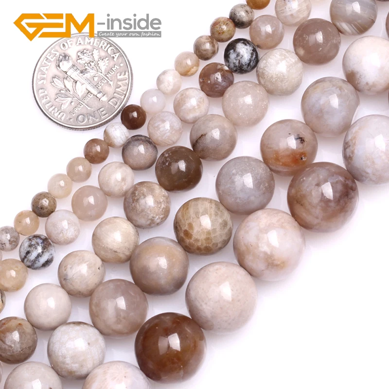 

Natural Gray Ocean Fossil Agates Round Loose Beads for Jewelry Making Strand 15 Inches Bracelet DIY Gifts Wholesale