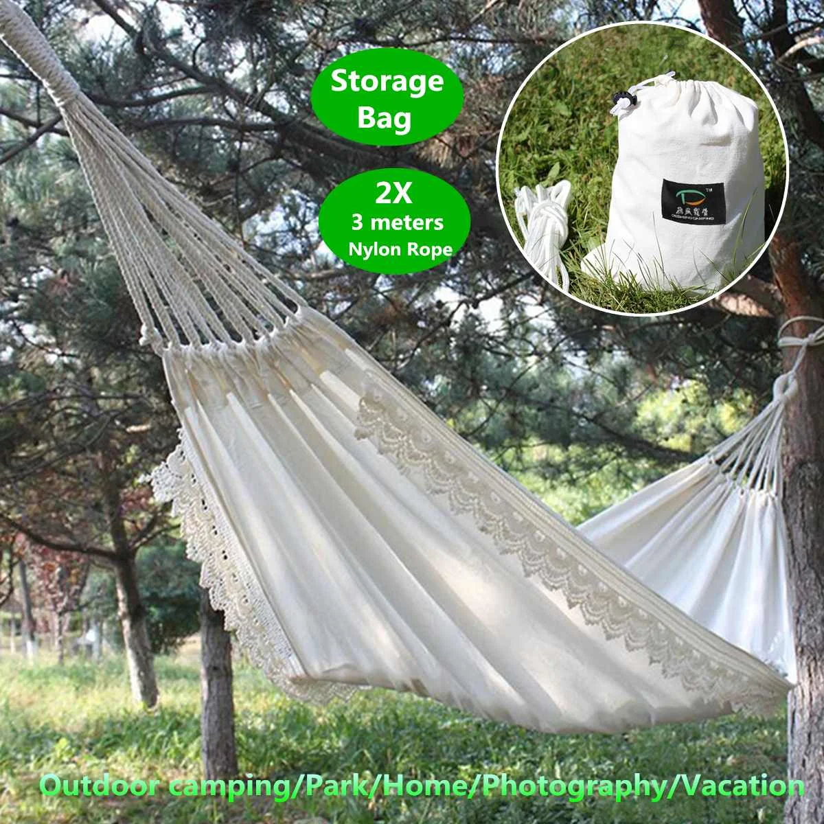 

Lace Outdoor Mosquito Net Parachute Hammock Camping Hanging Sleeping Bed Swing Portable Double Chair Hamac White