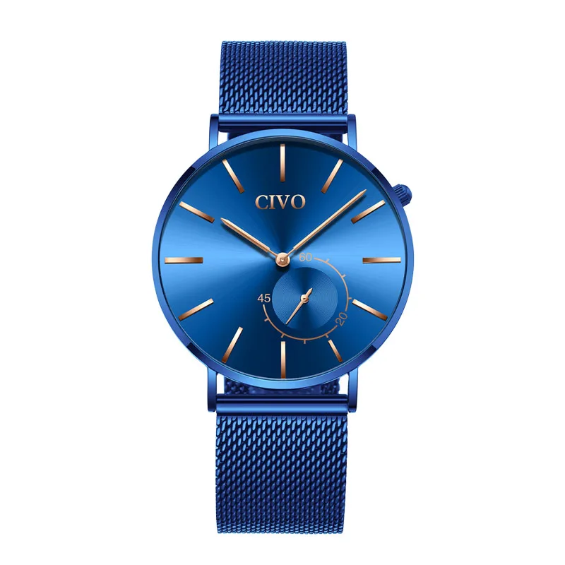 CIVO спортивные простые часы для мужчин синий с сетчатым ремешком кварцевые