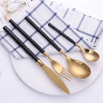 

Stainless Steel Cutlery Set Black Golden Dinnerware 4pcs/set Creative Dinner Christmas Gift Cutlery Set Camping Dropship