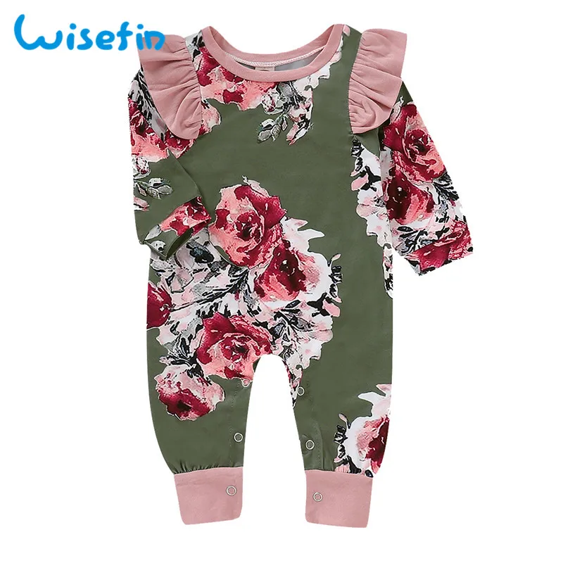 Wisefin комбинезон для новорожденной девочки одежда осень зима цветочные оборки детские комбинезоны для девочки Цветочный Принт Детский комбинезон ползунки для девочек