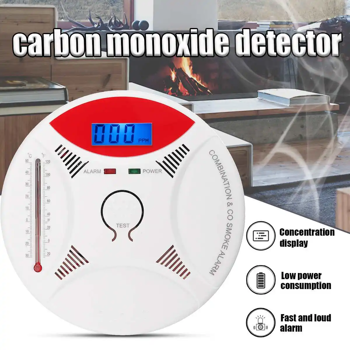 

LCD Digital Carbon Monoxide Detectors with Thermometer Home Security CO Gas Sensor Smoke Poisoning Warning Alarm Detector