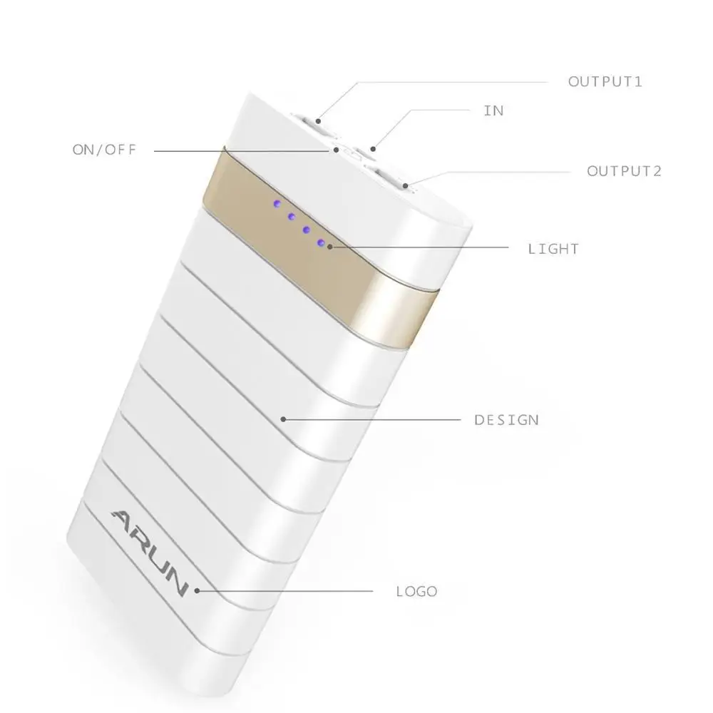 ARUN 20000 мАч Внешний аккумулятор повербанк 2 USB power Bank портативное зарядное