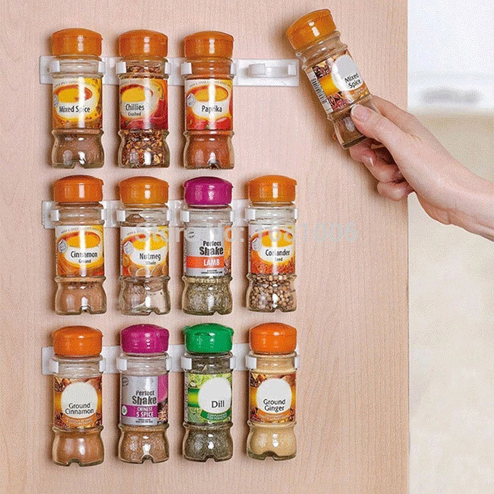 Wall Sticky Spice Bottles Gripper Organizer Storage Rack Kitchen Accessories | Дом и сад