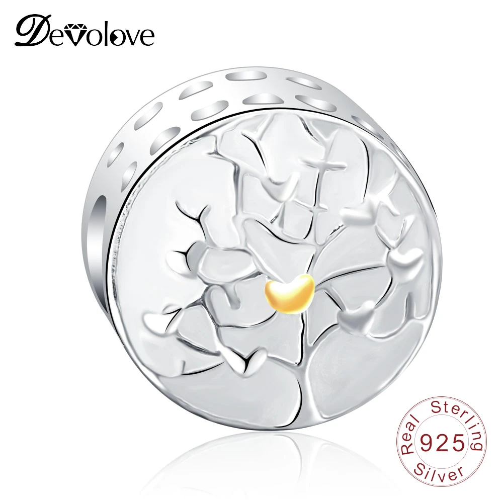 Devolove 925 ilver дерево золотого цвета сердце и серебряные эмалированные бусины
