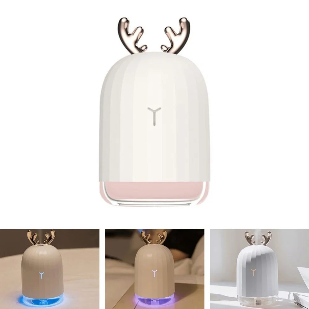 

220ml Ultrasonic USB Air Humidifier Aroma Essential Oil Deer Horns or Rabbit Timing Aromatherapy Diffuser with LED Night Lamp