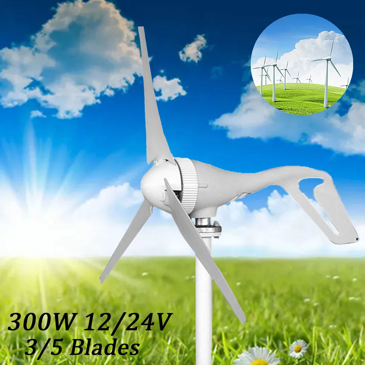 

300W 12/24V 3/5 Blades Wind Generator Automatic Latern Generator With 600W Wind Controller For Hybrid Streetlight