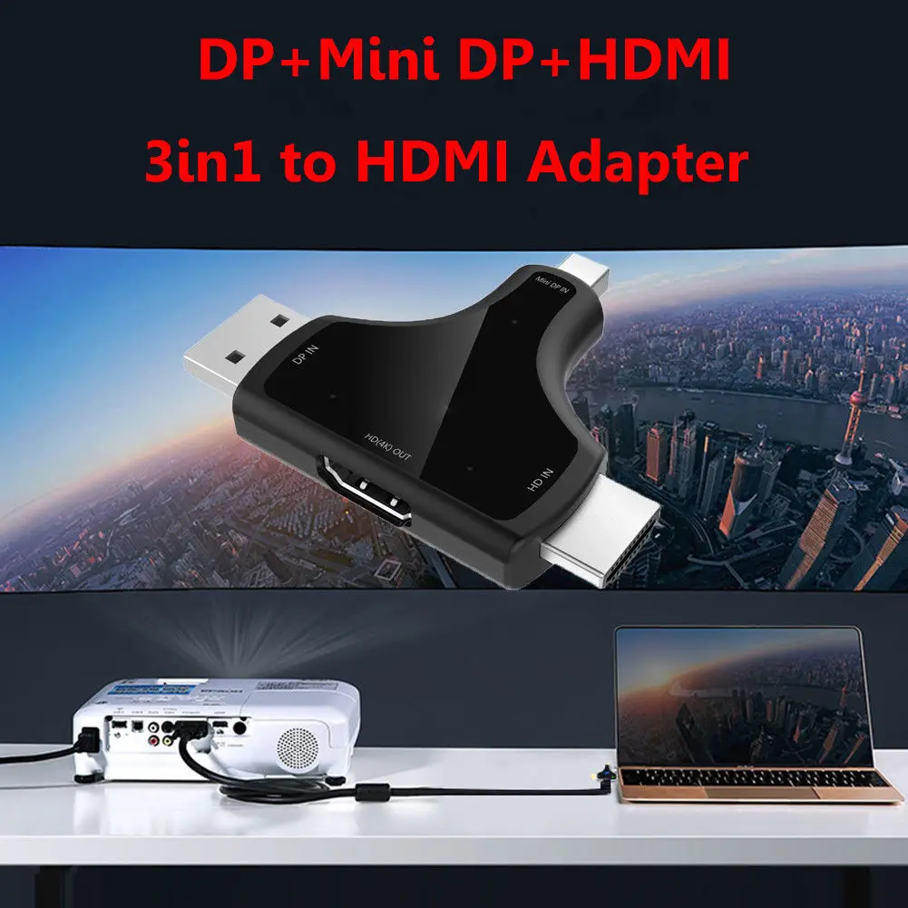 

HDMI+DP+Mini DP to HDMI Video Cable Adapter Switch 3 in 1 Out Computer HD 4K*2K