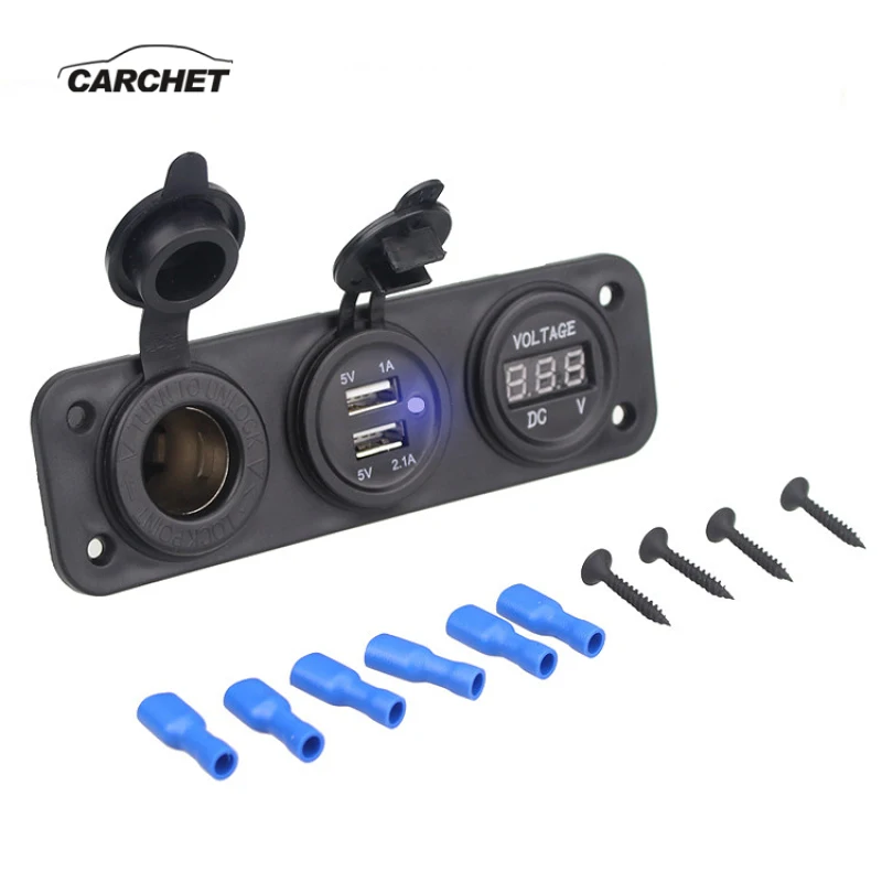 

CARCHET 3 In 1 Car Charging Socket Adapter + LED Voltmeter + Cigarette Lighter Socket Dual USB Port Charger Car Refit Accessory