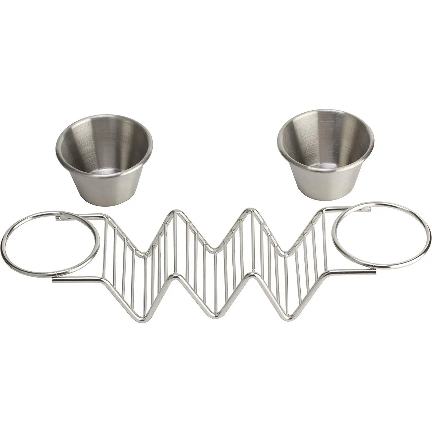 Stainless Steel Taco Holder Stand Exclusive Taco Tray with 2 Removable Salsa Serving Cups -Dishwasher and BBQ Grill Safe, Oven