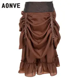 Aonve для женщин в стиле панк юбка рюшами коричневый Винтаж Юбки для лето 2019 г. Уличная Faldas Mujer трапециевидной формы пикантная