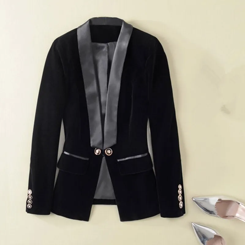 High Quality New Fashion Women's Black Designer Blazer Casual Button ...