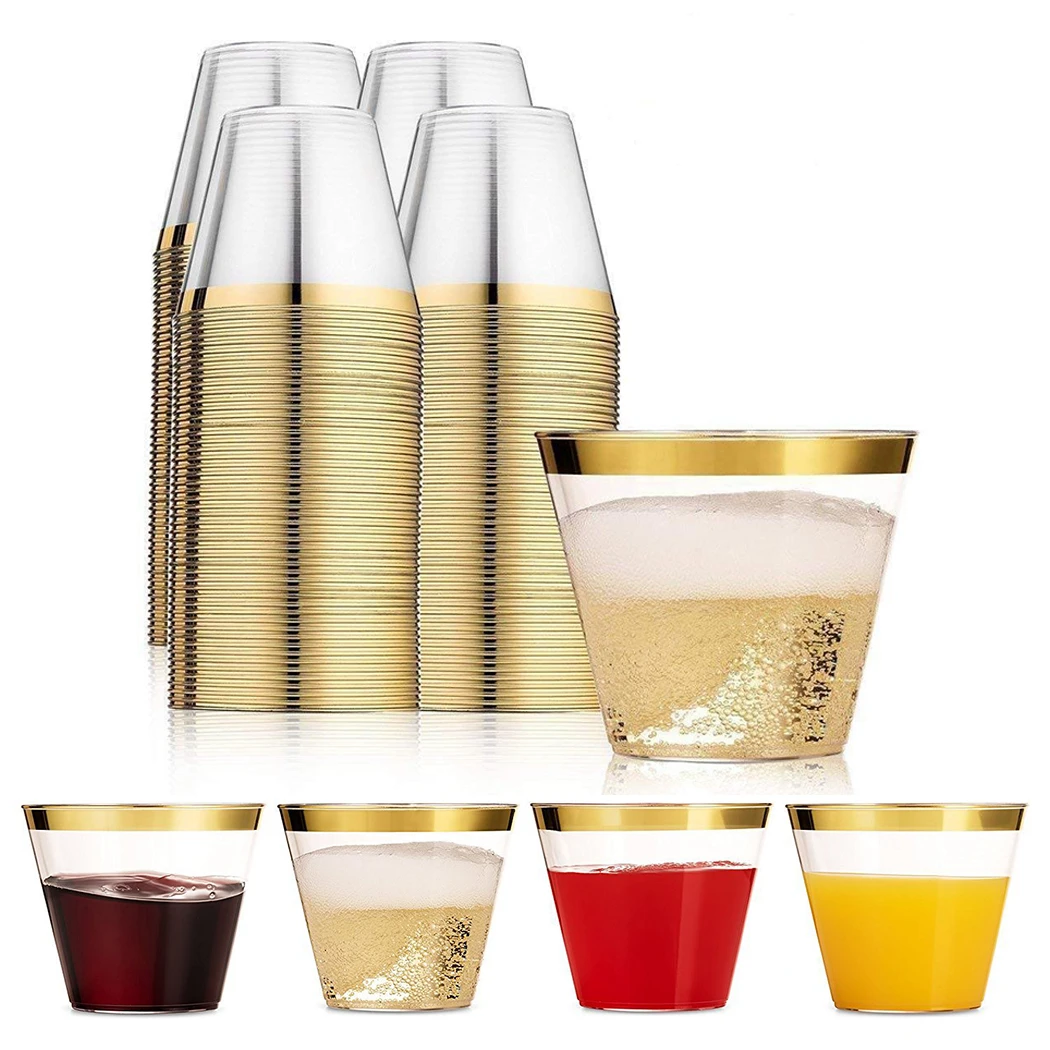 100 шт экологически чистые и практичные золотые бронзированные пластиковые стаканчики для свадебной вечеринки одноразовые Золотые пластиковые стаканчики