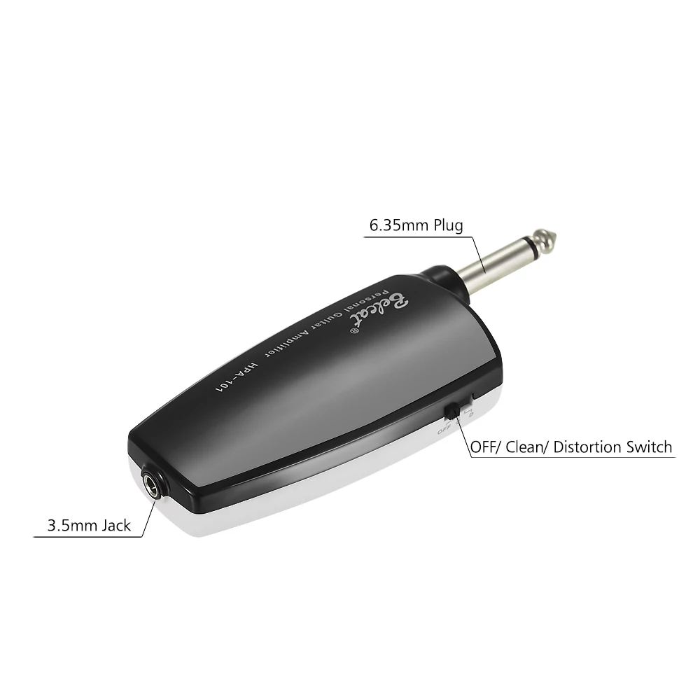 Belcat HPA 101 Portable Guitar Headphone Amplifier Amp 1 4 Inch Plug 3 5mm Headphone Jack with Clean Distortion Effects