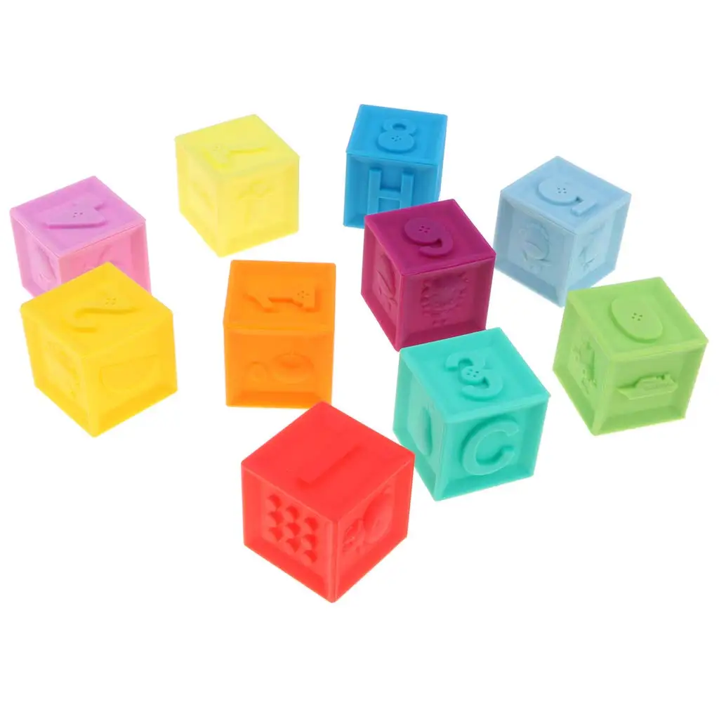  10pcs Montessori Educational Building Blocks Silicone AnimalsNumbersAlphabet Toy Early Learning Toy