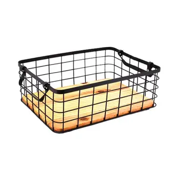 

Iron Storage Basket Nordic Wind Table Shelf Organizer Magazine Cosmetic Storage Basket Home Debris Organizer Wooden Decoration