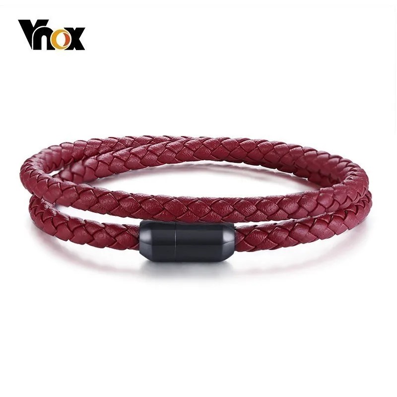 

Vnox Unique Red Braided Leather Long Bracelet for Women Men Magnetic Closure Real Leather Stainless Steel Bangle Unisex Jewelry