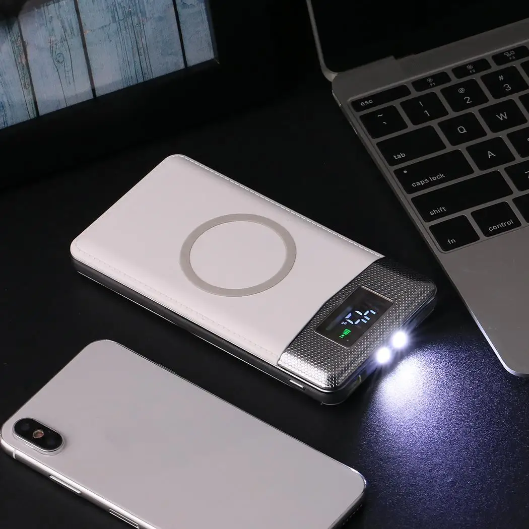 Portable Dual USB Wireless Charger Power Bank with LED Digital Display