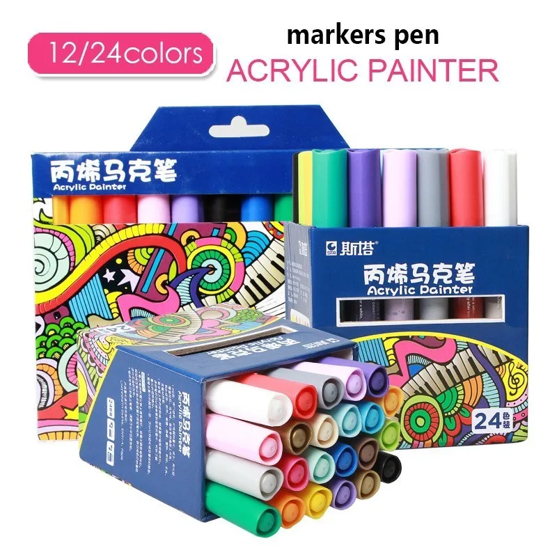 Skup Sta 12 24 kolorów zestaw akrylowy permanentny obraz marker do ceramicznego szkła rockowego kubek porcelanowy tkanina z drewna płótno rysunek artystyczny