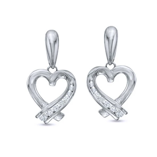 1/7 ct натуральный лента с бриллиантами подвесное сердечко серьги in 10 K White Gold |