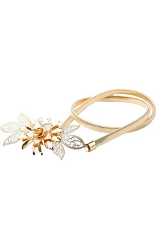 

Women Lady Gold Metal Chain Flower Waistbelt Elastic Strap Waist Belt Band