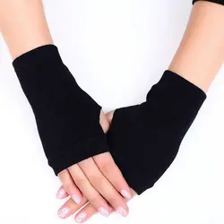 Зимние весенние шерстяные перчатки женские вязаные теплые перчатки без пальцев Половина перчатки митенки женские стрейч сплошной цвет