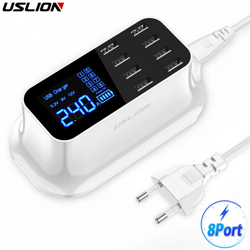 5 V 2.4A 8 ميناء شاحن USB متعدد LCD شاشة ديجيتال سريع سريعة تهمة قفص الاتهام محطة شحن محول ل فون اللوحي الاتحاد الأوروبي المملكة المتحدة