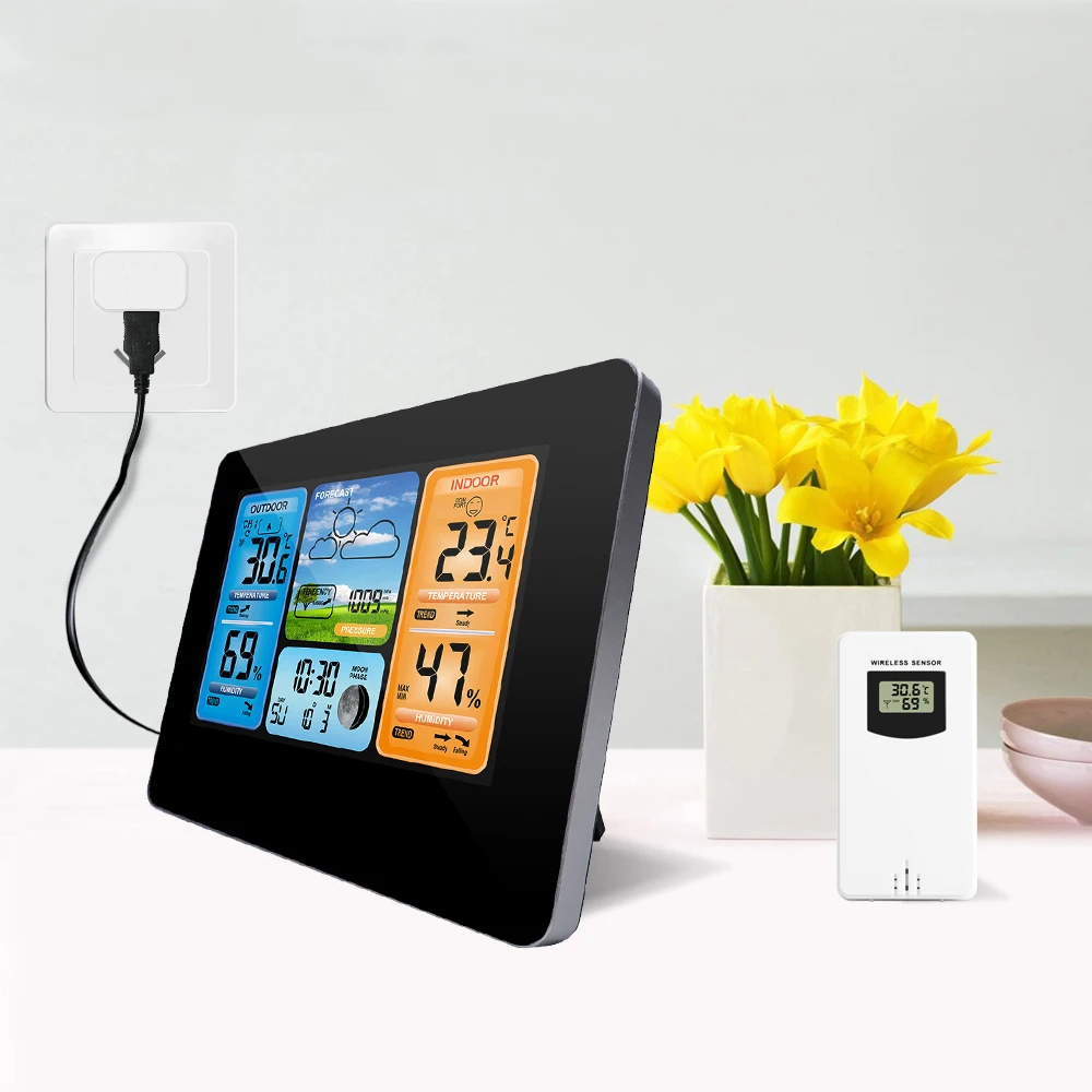 

Mayitr Wireless Weather Station Calendar Weather Forecast Barometer Hygrometer Thermometer LCD Digital Display Clock